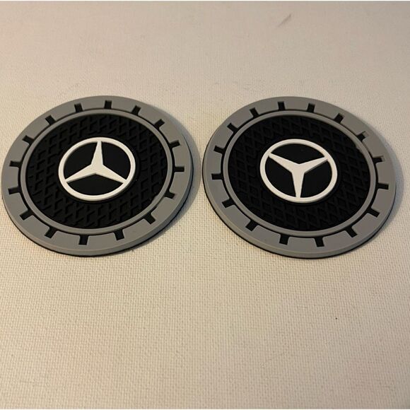 Mercedes logo cup Coasters in black and gray Set of 2 NWT - Picture 8 of 9